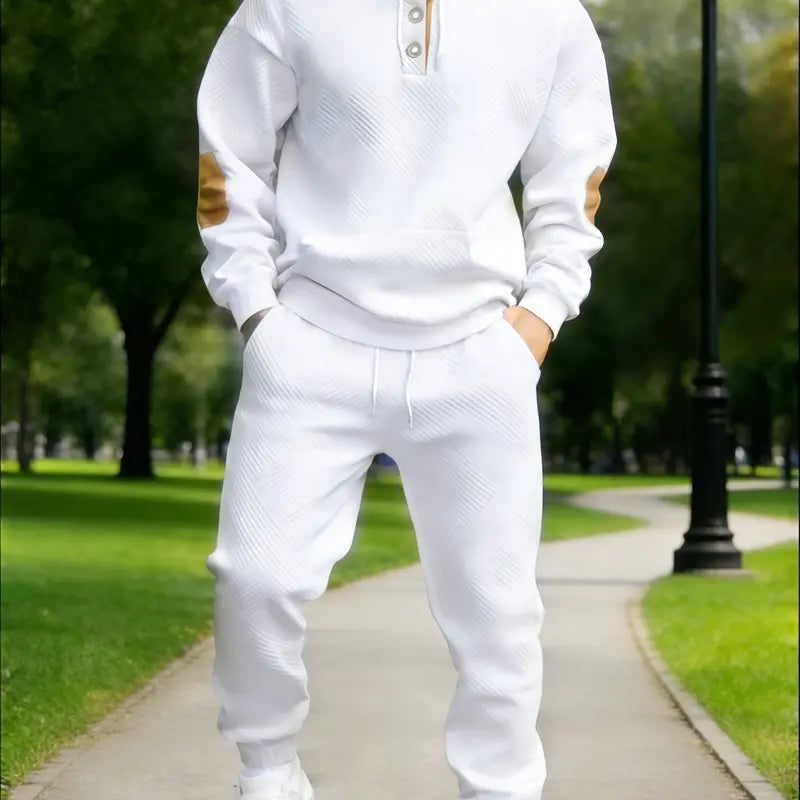 Men's Two-Piece Textured Hoodie Tracksuit, Striped Polyester