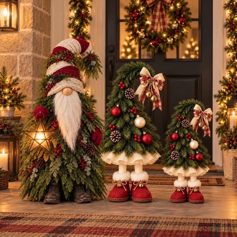 Christmas Porch Decor – Evergreen Gnome & Whimsical Elf Tree