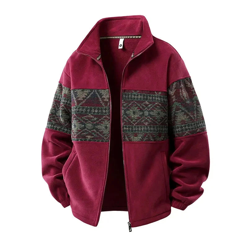 Men's Ethnic-Pattern Fleece-Lined Knit Coat