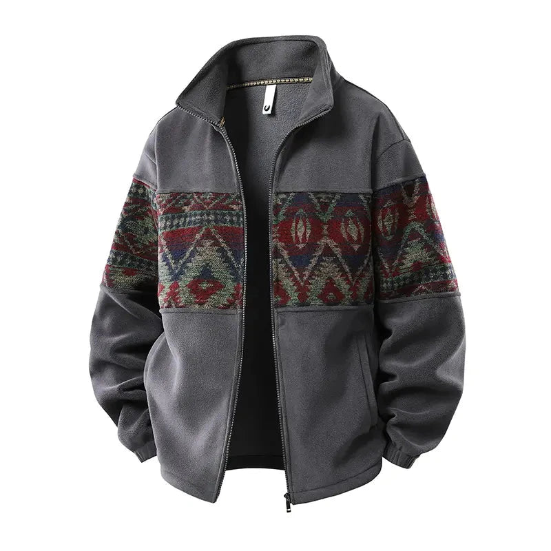 Men's Ethnic-Pattern Fleece-Lined Knit Coat