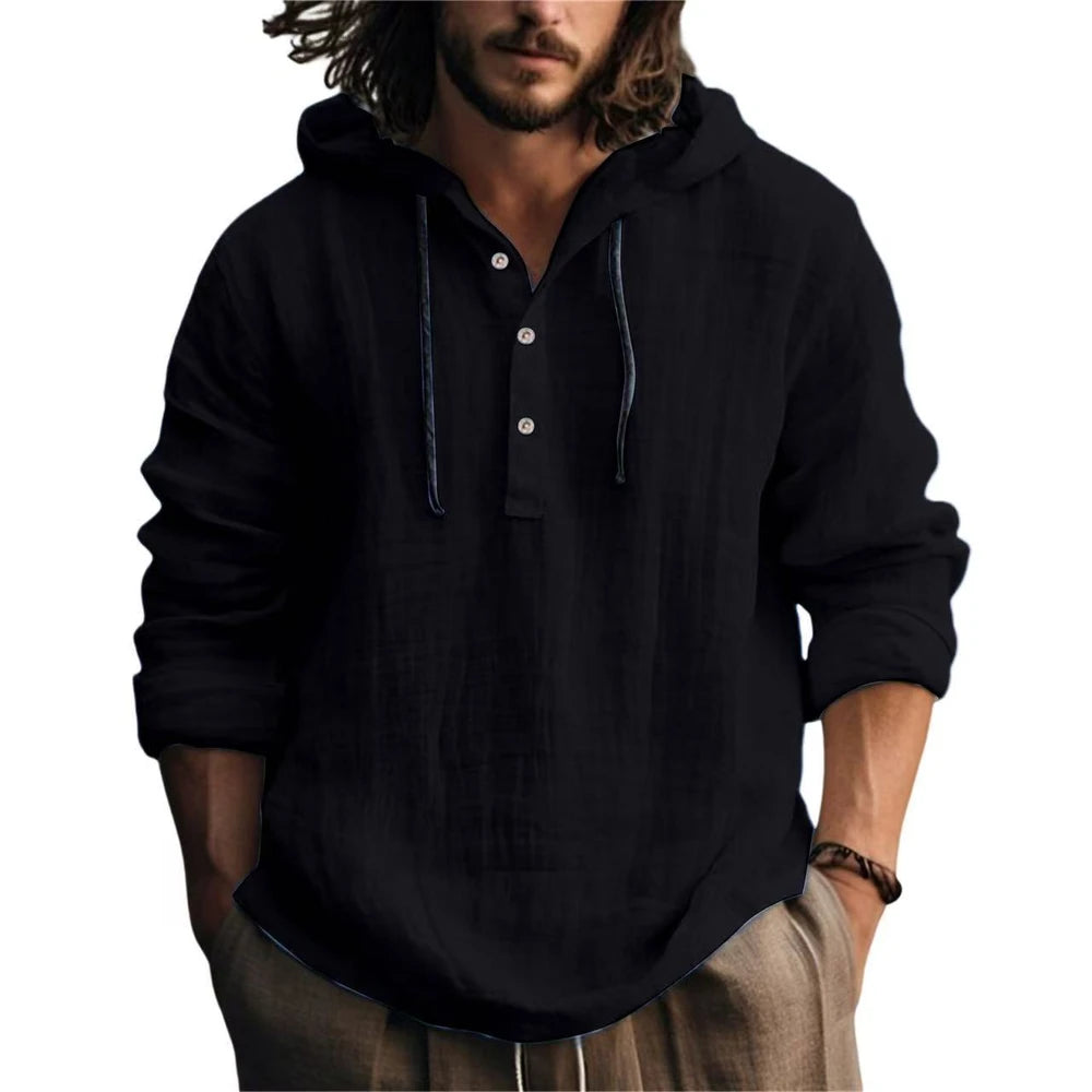 Men's Cotton-Linen Hoodie – Lightweight Everyday Layer