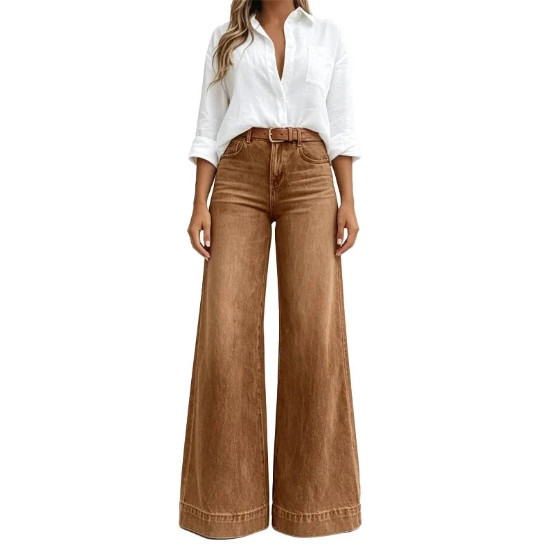 Waisted Wide-Leg Denim Jeans