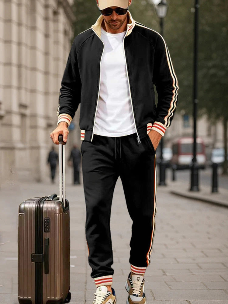 Sporty Men’s Striped Fleece Track Set