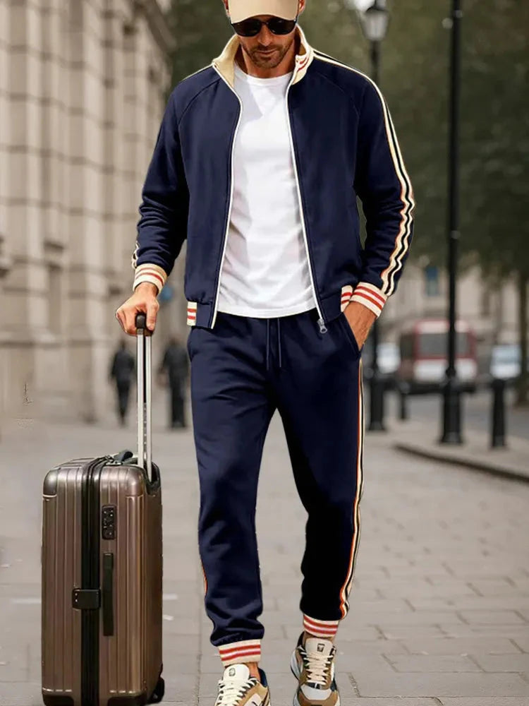 Sporty Men’s Striped Fleece Track Set