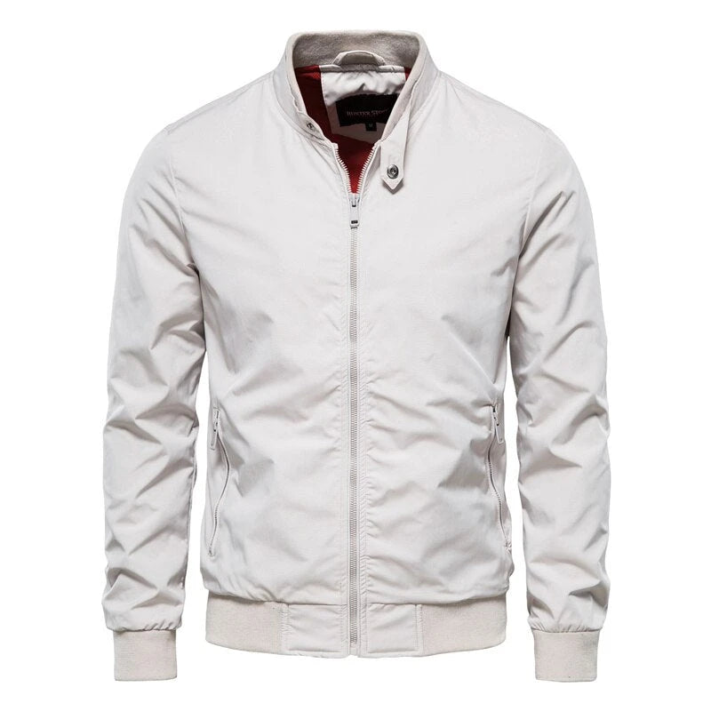 Men's Solid Baseball Stand Collar Bomber Jacket