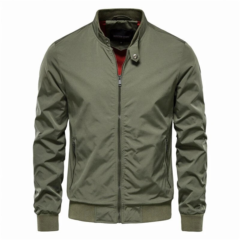 Men's Solid Baseball Stand Collar Bomber Jacket