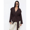 Cider Women's Fringed Wool-Blend Long Wrap Cardigan with Tie Belt