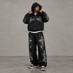 FB County Rhinestone Tatted Up Oversized Hoodie in Grey & Black