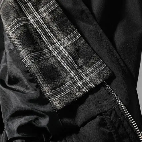 Men's Vintage Plaid Brown Jacket Workwear Lapel Coat Polyester
