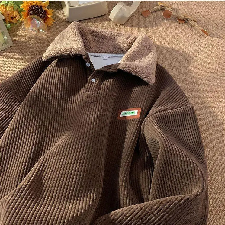 Corduroy Polo-Collar Sweater Coat – Relaxed Fit