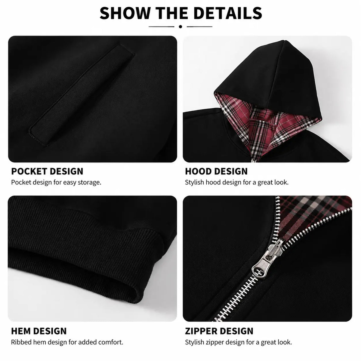 Unisex Cotton Plaid Reversible Hooded Jacket