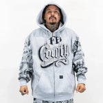 FB County Rhinestone Tatted Up Oversized Hoodie in Grey & Black