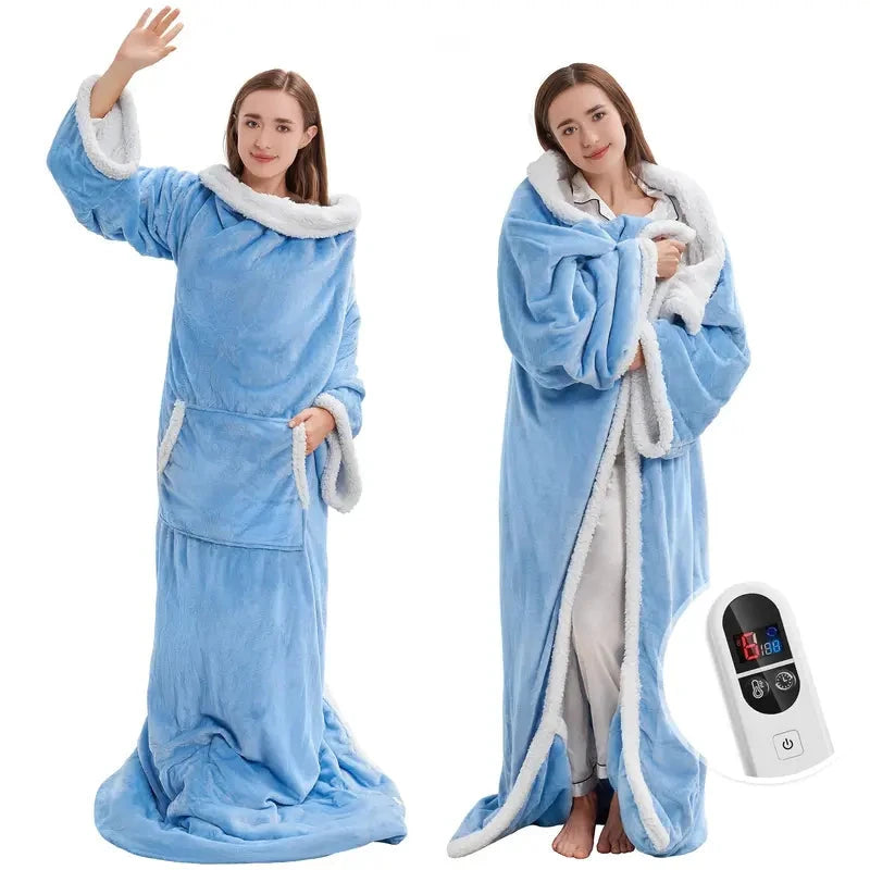 TEHANLD Wearable Heated Blanket with Sleeves & Feet Pocket