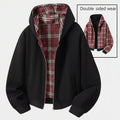 Unisex Cotton Plaid Reversible Hooded Jacket