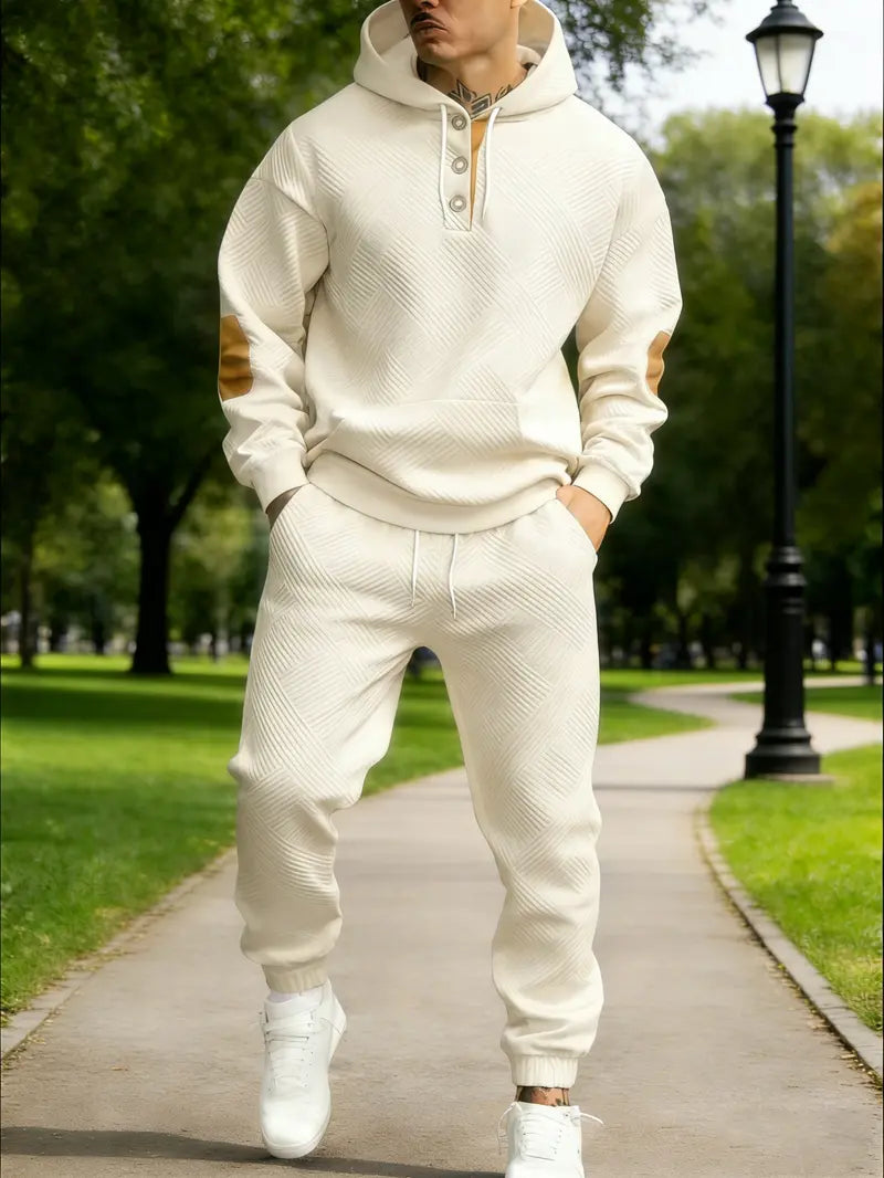 Men's Two-Piece Textured Hoodie Tracksuit, Striped Polyester