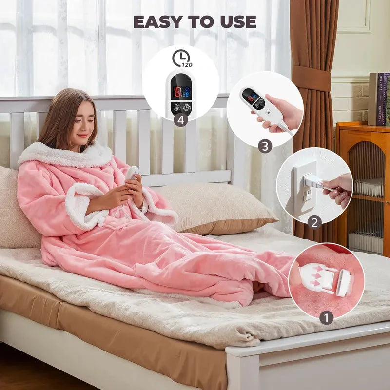 TEHANLD Wearable Heated Blanket with Sleeves & Feet Pocket