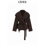 Cider Women's Fringed Wool-Blend Long Wrap Cardigan with Tie Belt