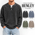 Men's Vintage Washed 3-Button Henley Long Sleeve Plain Pullover, Soft Polyester Oversized Relaxed-Fit Men's Clothing, Dark Brown Casual Streetwear, Dry Clean Compatible Stand Collar Shirt, Everyday Wear Outfits Ribbed Tshirt Wetsuit Menswear Beige Top
