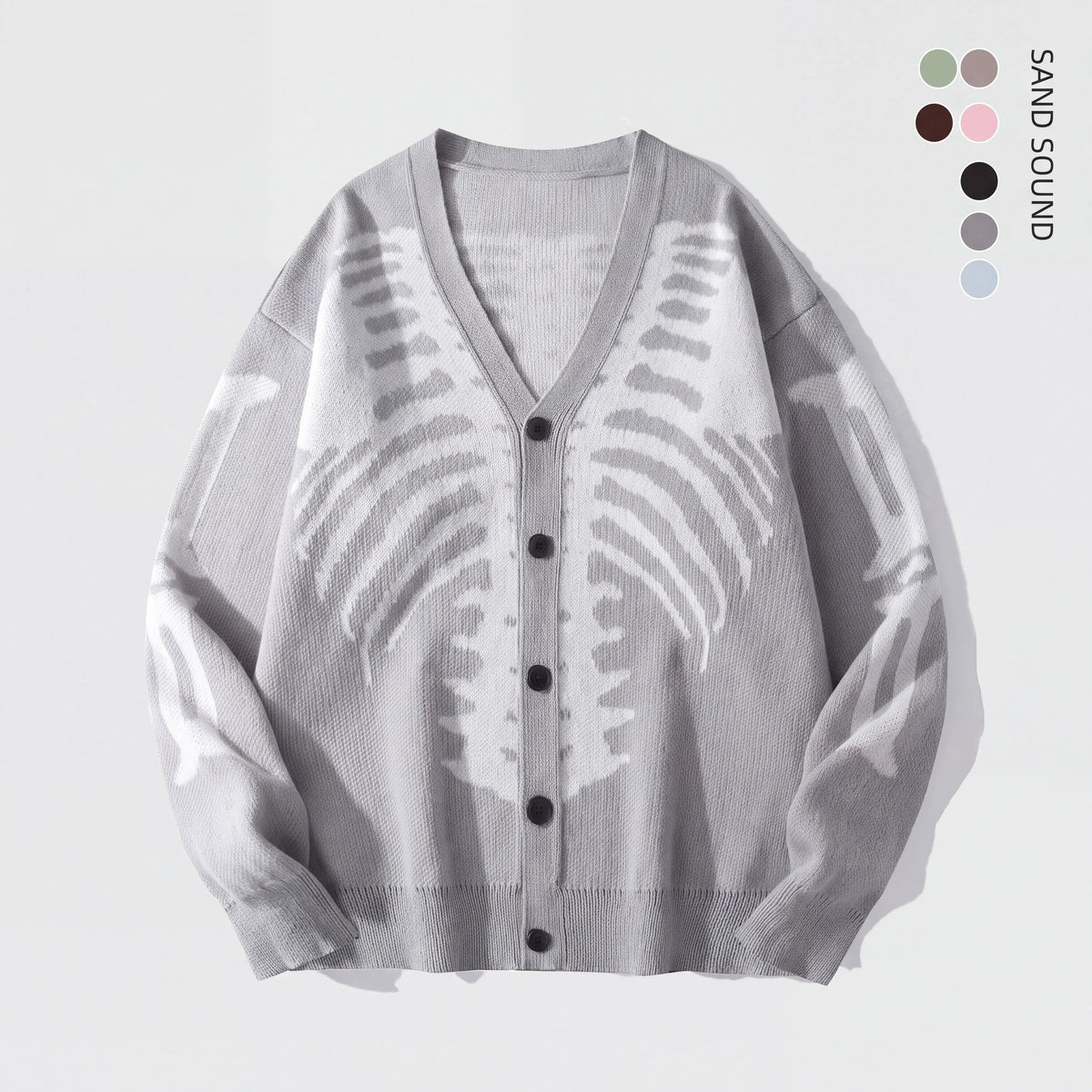 Men's Skeleton Print Knit Cardigan – V-Neck