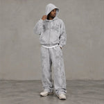FB County Rhinestone Tatted Up Oversized Hoodie in Grey & Black