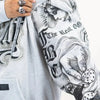 FB County Rhinestone Tatted Up Oversized Hoodie in Grey & Black