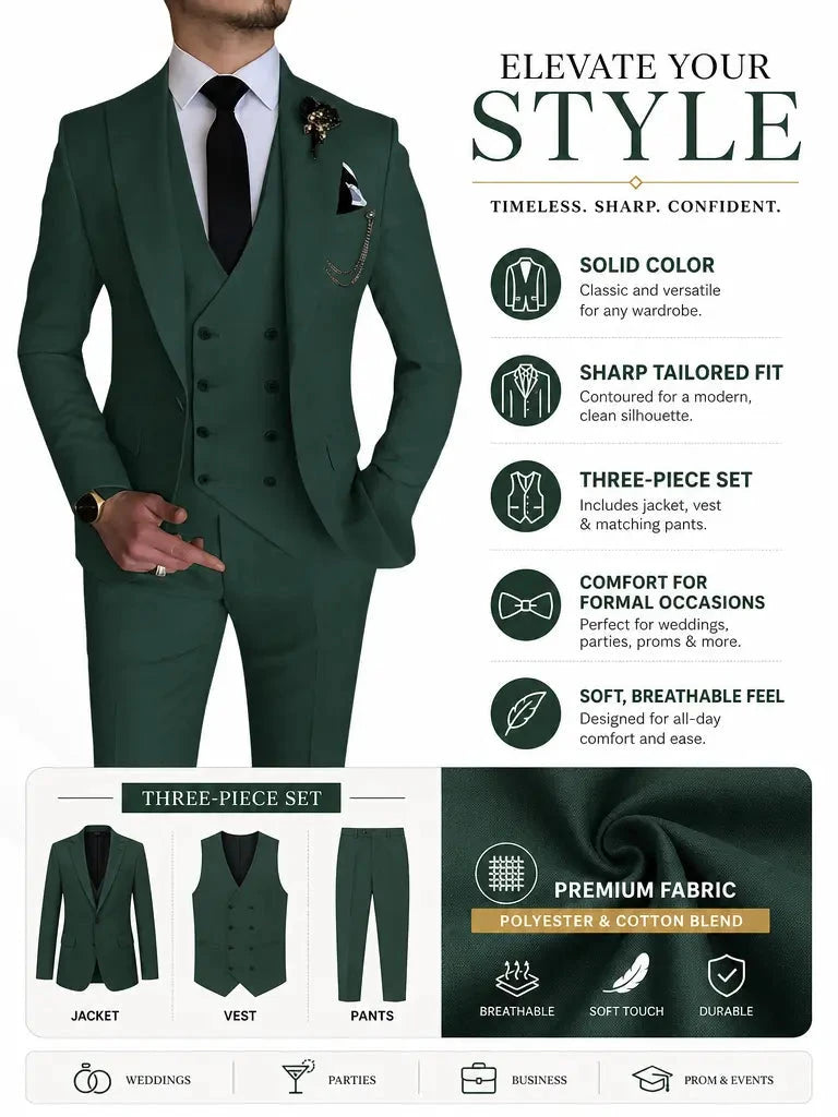 YND Men’s 3-Piece Slim Fit Formal Suit Set