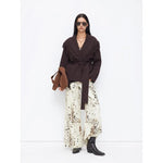 Cider Women's Fringed Wool-Blend Long Wrap Cardigan with Tie Belt